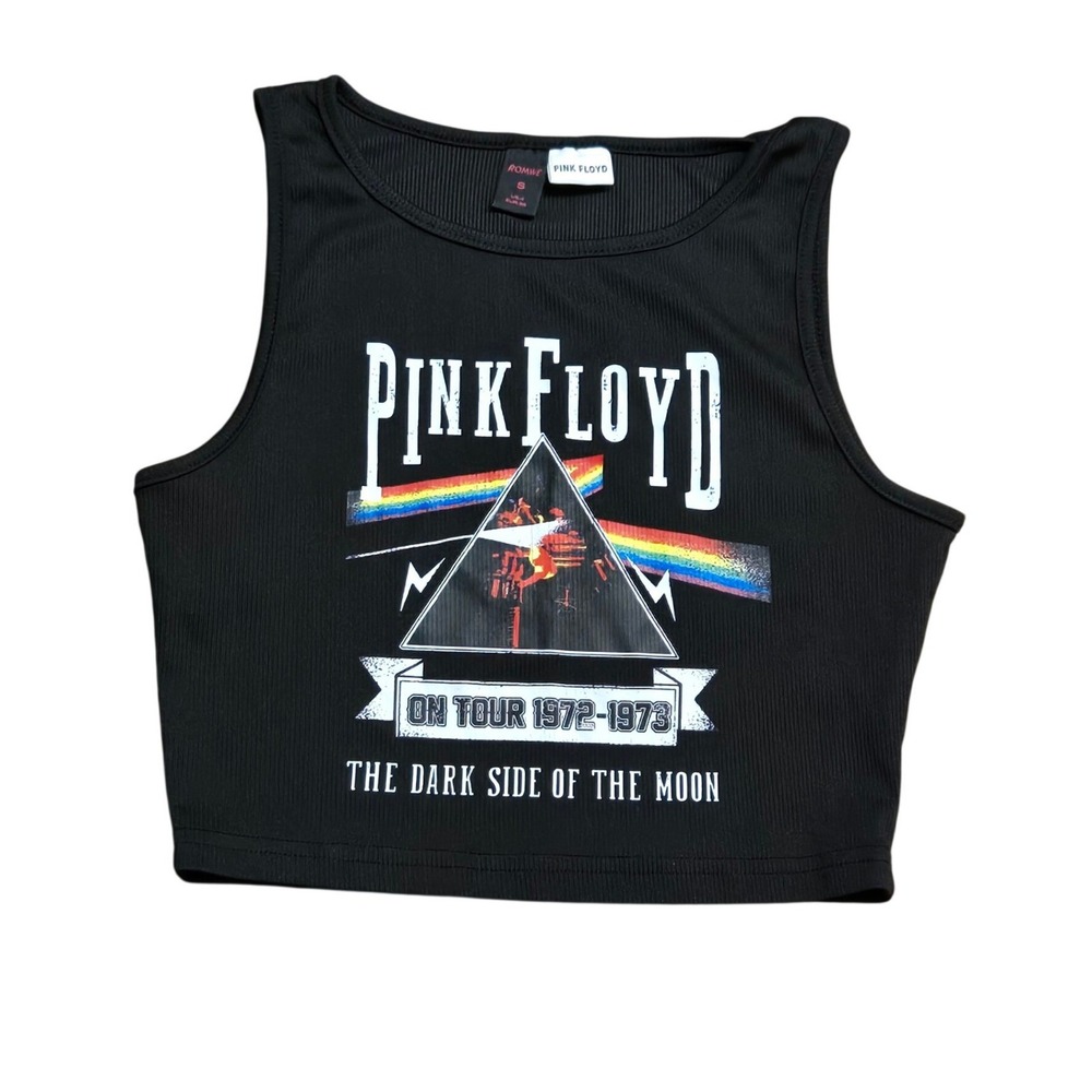 Romwe Pink Floyd Dark Side of the Moon Black Ribbed Crop Tank Top Womens Small